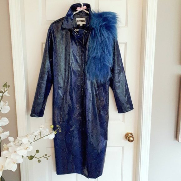 NWT Apparis black blue python faux leather duster jacket, M - Picture 12 of 16